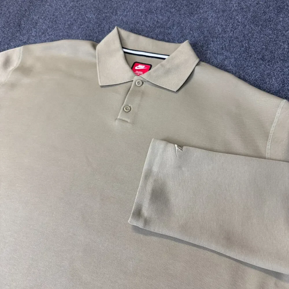 Nike Tech Fleece Reimagined Polo Mens Medium Tall‎ Long Sleeve Olive FZ7570-276